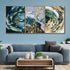Aqua Contemporary Abstract Framed Crystal Glass Painting - Set of 3